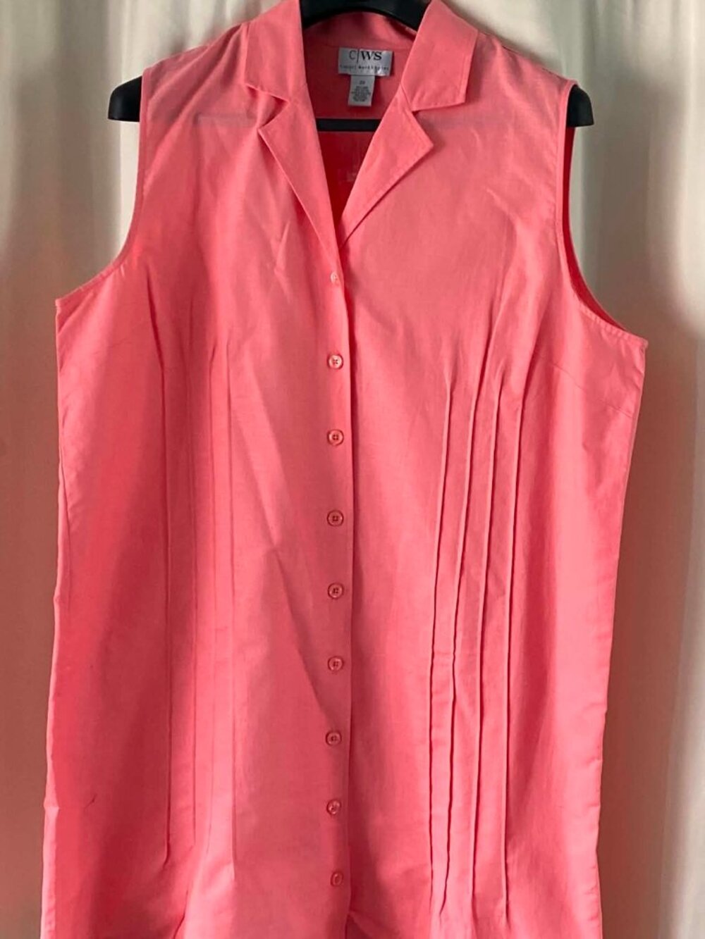 NWOT CWS Pink/Peach Linen Cotton Sleeveless Button Dress 2X